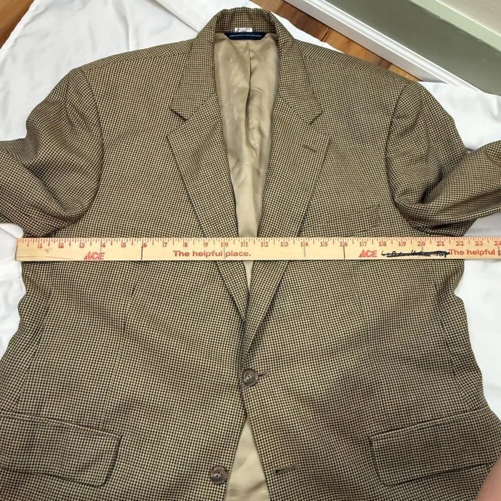 Brooks Brothers Blazer Suit Jacket Men 42 SHORT Brown Plaid Silk Wool Office